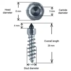 <h3><span style="color:#000000;"><span style="background-color:null;">iGrip sin skrupigg har en h&oslash;ykvalitets herdet og galvanisert st&aring;lpigg med et sveiset wolframkarbidhode.</span><br />
<span style="background-color:null;">Spiss racing-pigg beregnet for raske fritidskj&oslash;ret&oslash;y b&aring;de p&aring; belter og hjul</span><br />
<span style="background-color:null;">Total lengde: 29mm</span><br />
<span style="background-color:null;">Utstikk over gummi: 5mm</span><br />
<span style="background-color:null;">Minimum gjengedybde: 25mm</span><br />
<span style="background-color:null;">Karbid-pigg p&aring; 4mm</span></span></h3>
