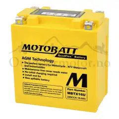 MotoBatt MBTX16U 12V Batteri 4-Polet, 250CCA, 19Ah, 151x87x161, AGM