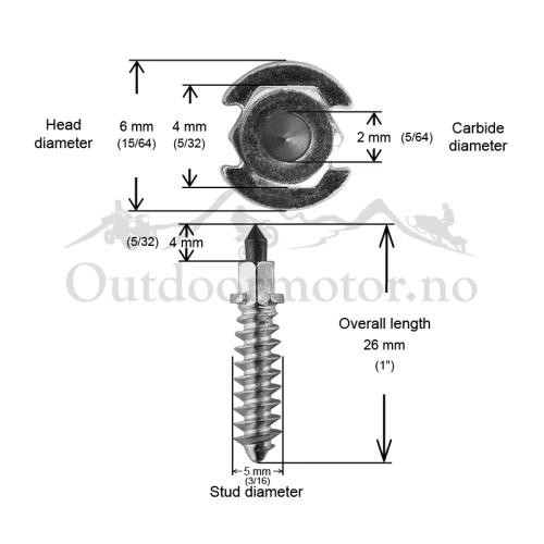 iGrip SS28R Skrupigg 26mm/7mm - 200 stk Aggressiv skrupigg, for snøscooter