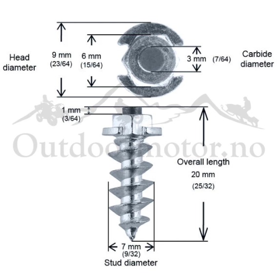 iGrip SS18 Skrupigg 20mm/3mm - 150 stk Skrupigg til ATV, Snøscooter, Traktor++